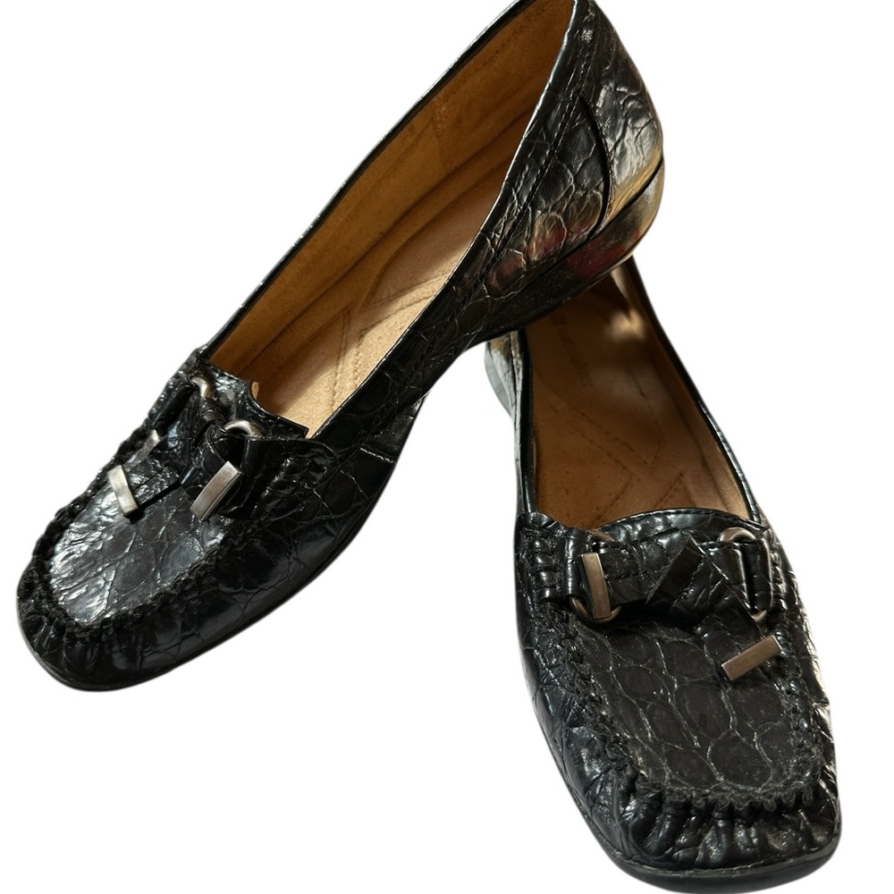 Naturalizer CEDAR Patent Croc Black Slip On Loafers Size 8M